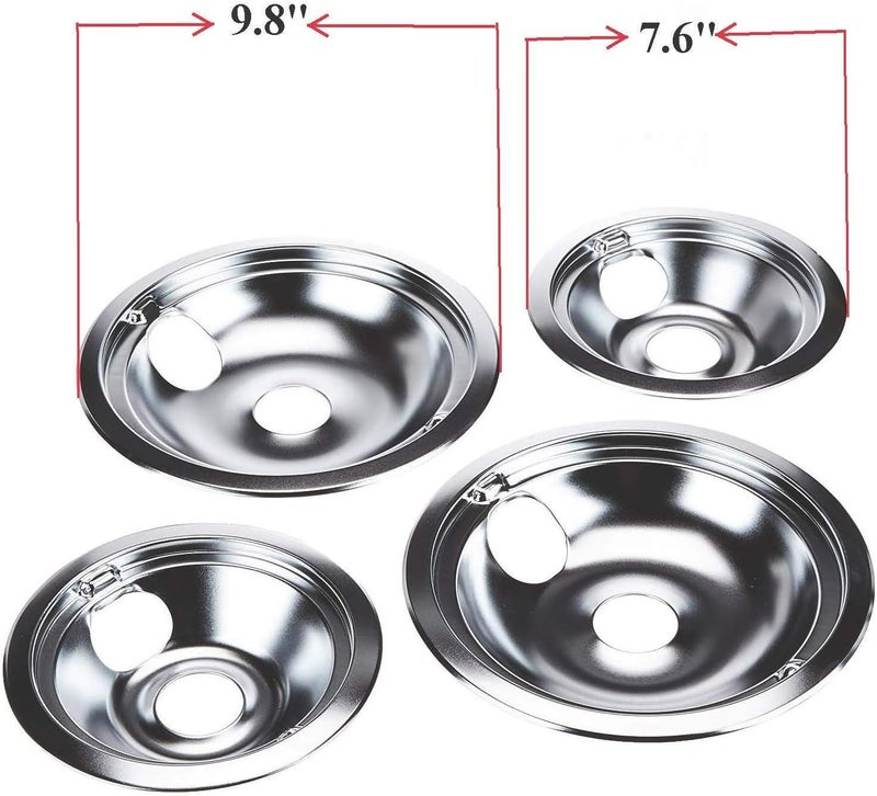 Kitchen Basics 101 : Made in the USA 4 Pack (2) 6" and (2) 8" Chrome Burner Drip Pan Bowls Replacement for GE GE68C - Image 4